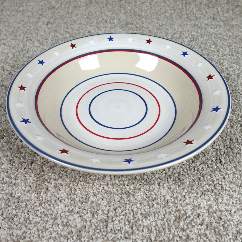 Longaberger 2008 American Starburst Pasta Bowl Red White Blue Stars 12 Inch